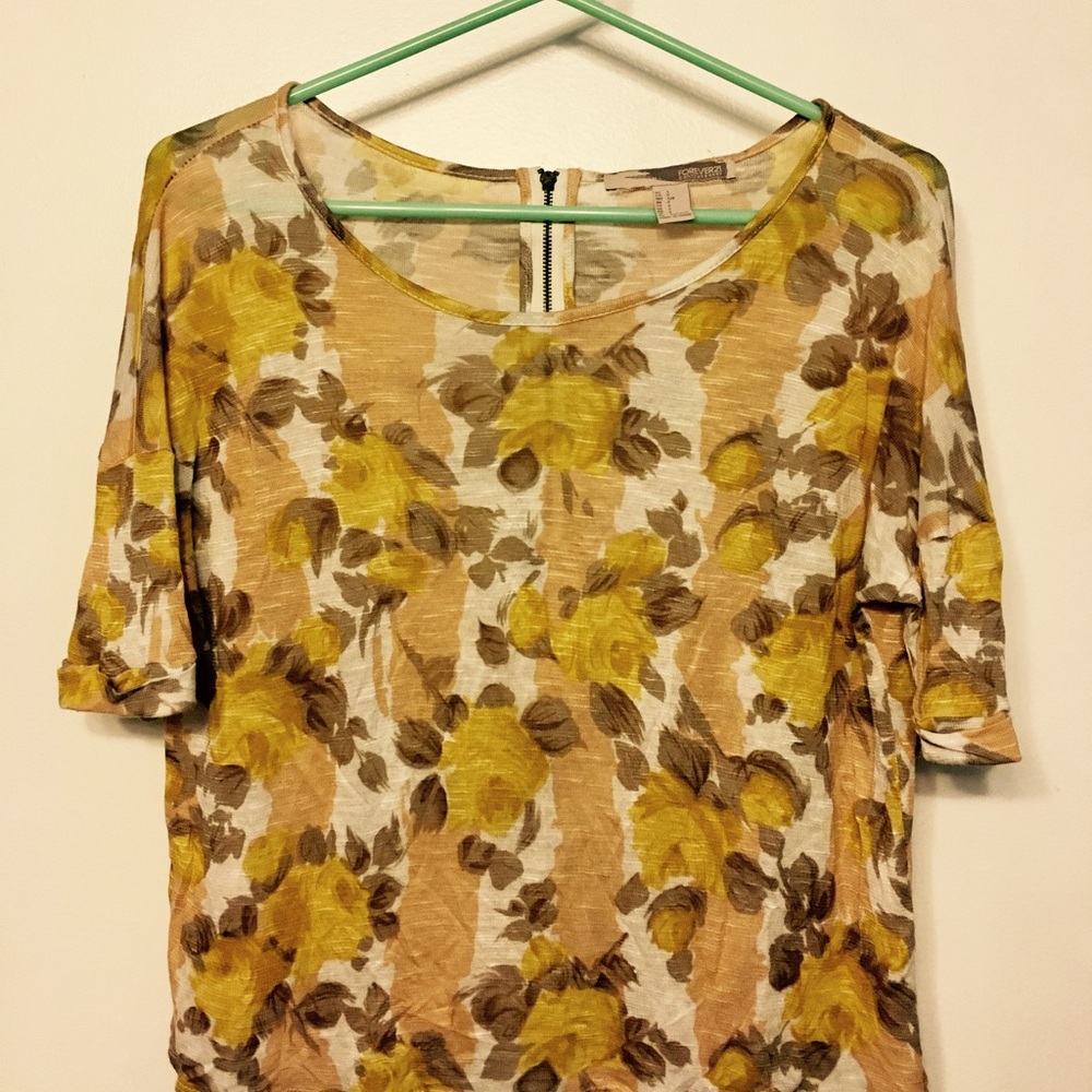 Forever 21 Yellow Floral Boxy Tee